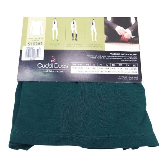 Cuddl Duds Long Sleeve Crew Softwear Stretch Green Womens Medium Warm Layers - Picture 3 of 10